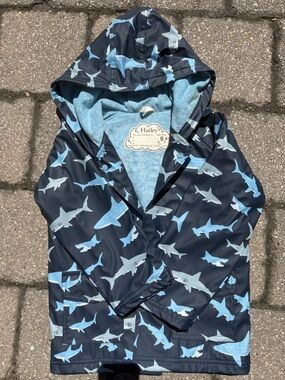 Hatley Navy Shark Print Rain Jacket with Blue Accents